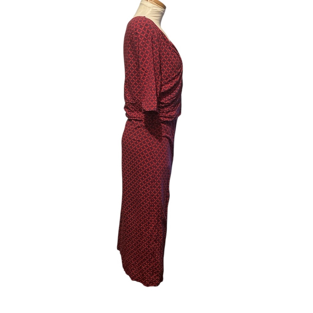 Boden Red Patterned Wrap Front Quarter Sleeved Dr… - image 3